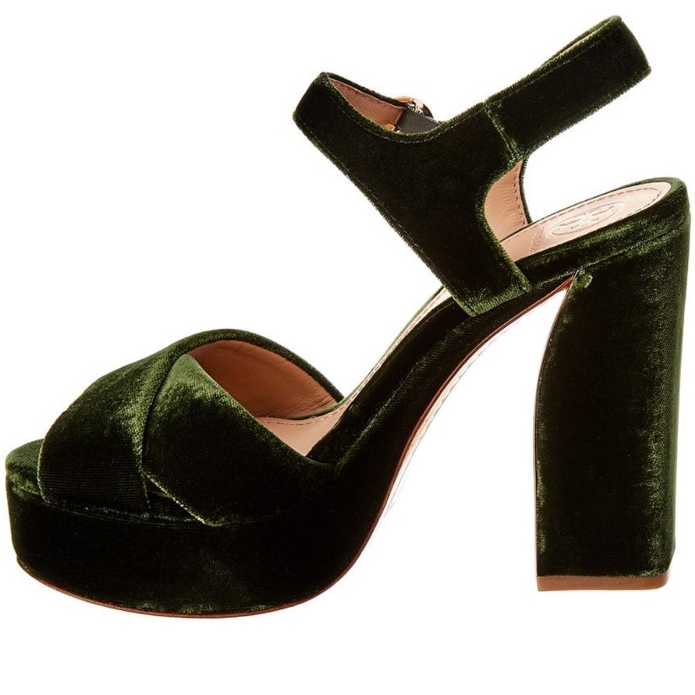 Tory Burch Women's Green Loretta Velvet Platform Sandal in 6.5
